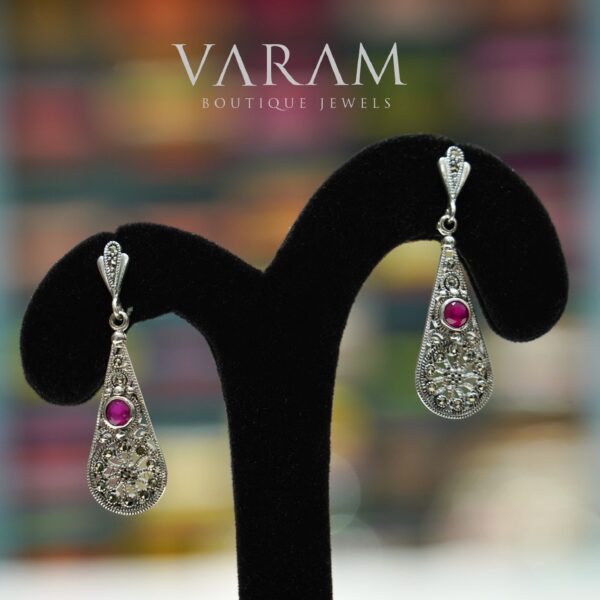 varam_earrings_pink_stone_silver_oxidised_earrings_1-1