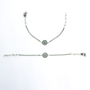 Coin design oxidised silver anklets