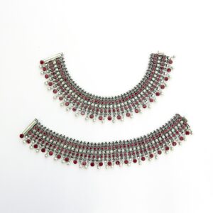 Red and white oxidised silver anklets