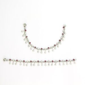 Red stone oxidised silver anklets