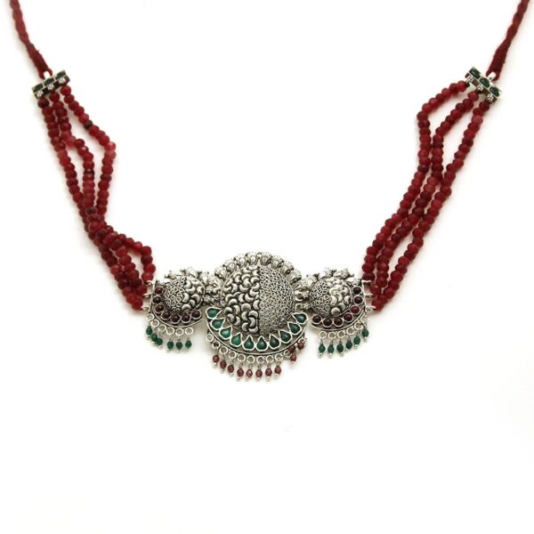 varam_chains_green_and_red_stone_oxidised_silver_with_red_bead_chains220316