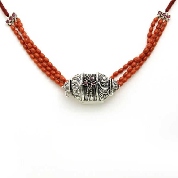 varam_chains_oxidised_silver_pendant_with_orange_beads_chain220316