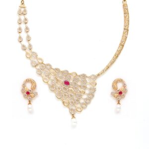 Rose gold pink stone chain with matching earrings