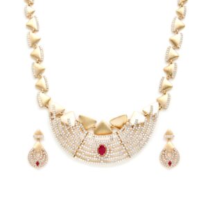 Rose gold white and red stone chain with matching earrings