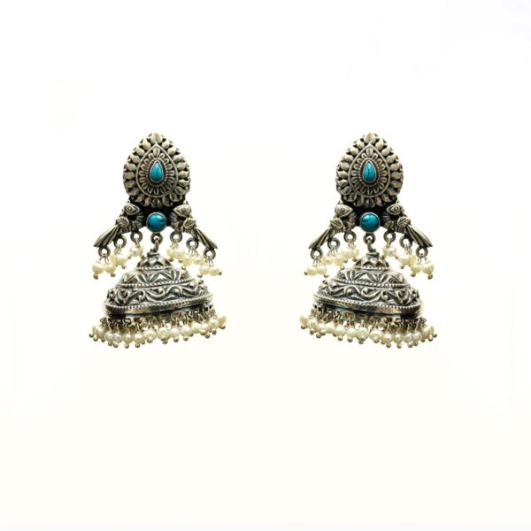 varam_earrings_blue_stone_oxidised_silver_earrings