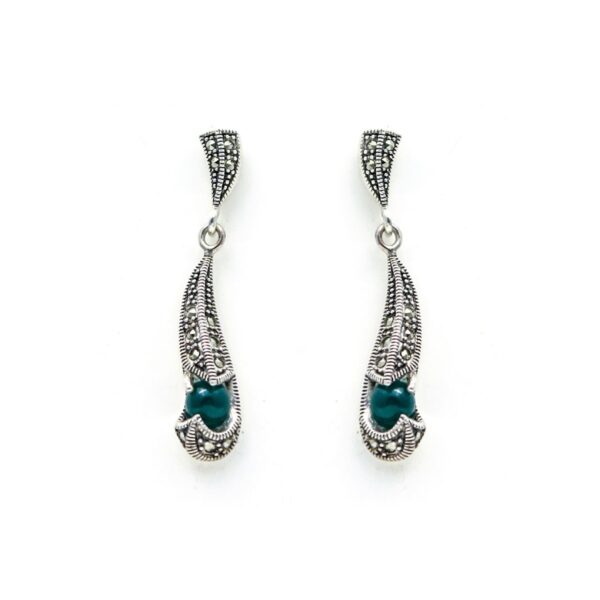 varam_earrings_dark_green_stone_oxidised_silver_earrings