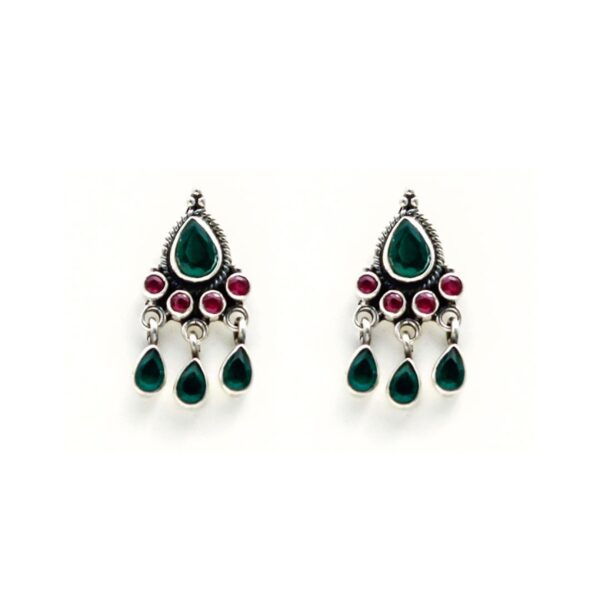 varam_earrings_green_and_red_stone_oxidised_silver_earrings