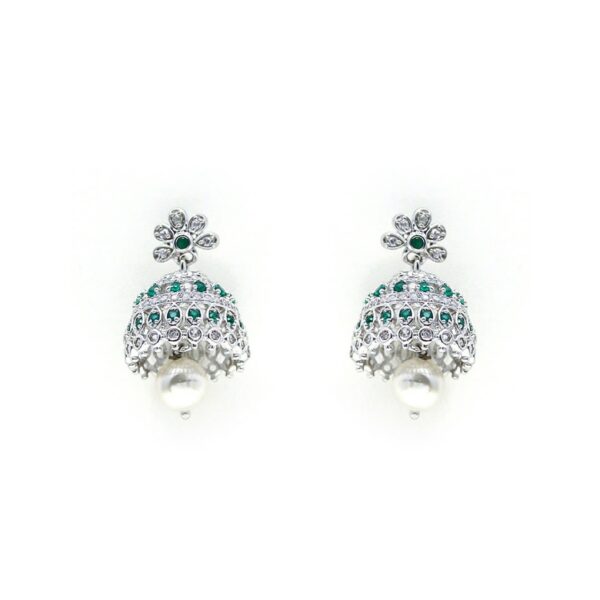 varam_earrings_green_and_white_stone_silver_earrings
