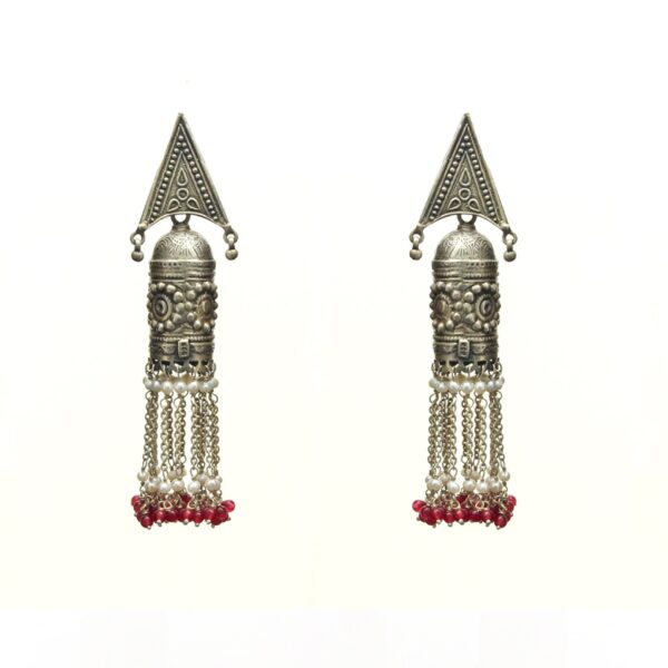 varam_earrings_oxidised_silver_jimiki_with_red_beads