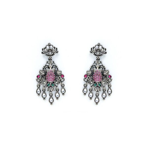 varam_earrings_pink_stone_oxidised_silver_earrings