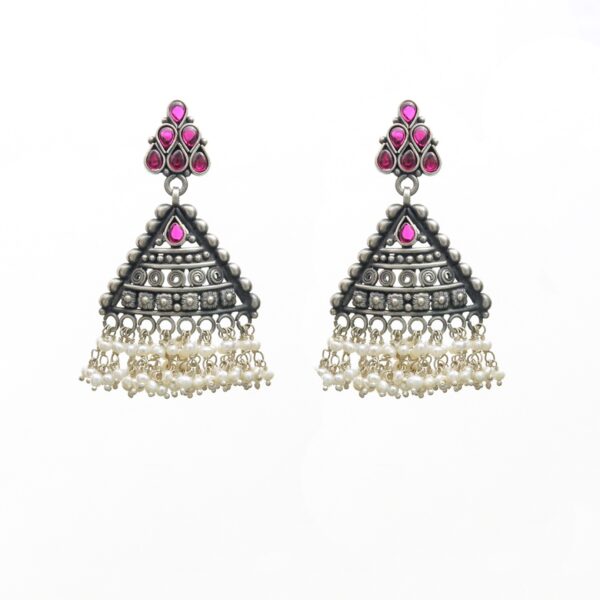 varam_earrings_pink_stone_oxidised_silver_earrings_1