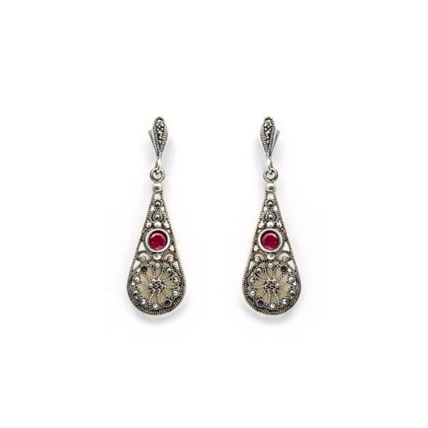 varam_earrings_red_stone_oxidised_silver_earrings