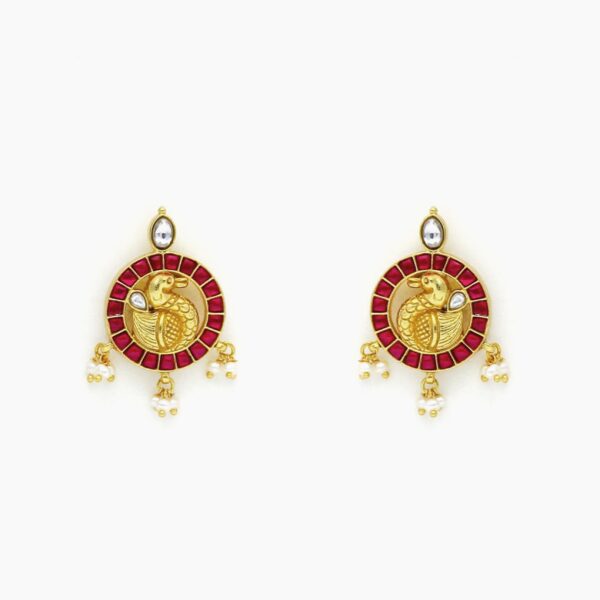 varam_earrings_red_stone_swan_design_gold_plated_earrings