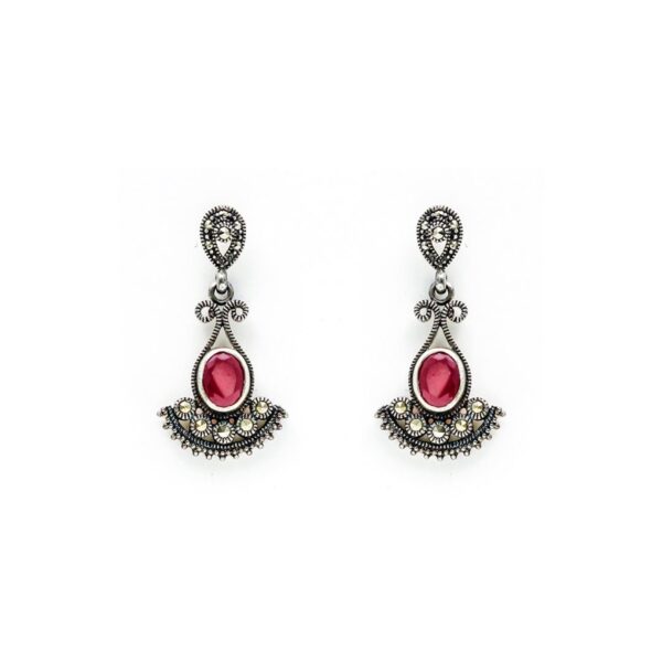 varam_earrings_rose_pink_stone_oxidised_silver_earrings