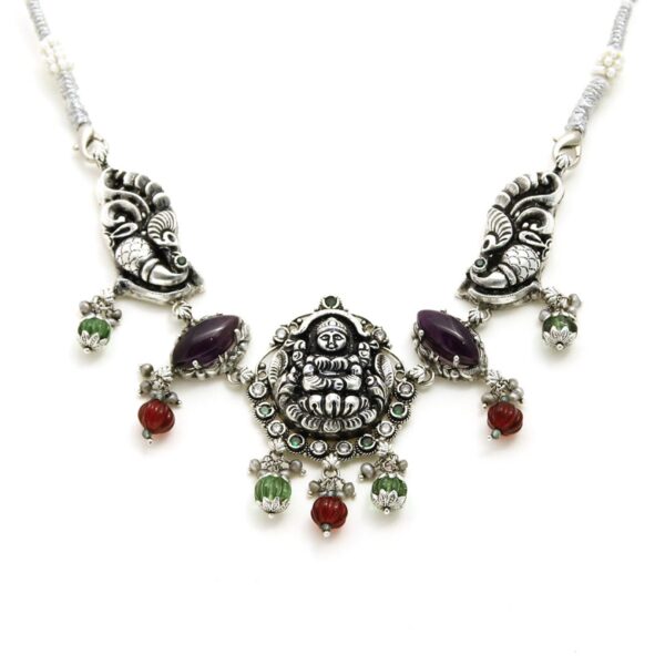 varam_pendant_multi_colour_stone_with_goddess_lakashmi_design_silver_pendant220316