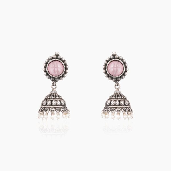 varam_earrings_baby_pink_stone_oxidised_silver_earrings_1-1