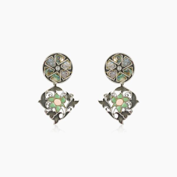 varam_earrings_green_stone_floral_design_oxidised_silver_earrings_12-1