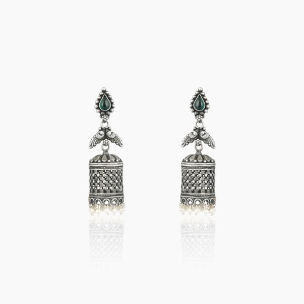 varam_earrings_green_stone_oxidised_silver_long_earrings-1