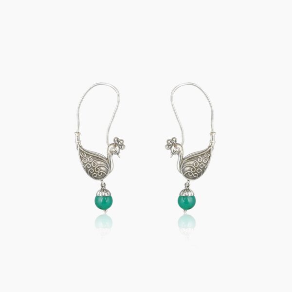 varam_earrings_green_stone_peacock_design_oxidised_silver_earrings-1