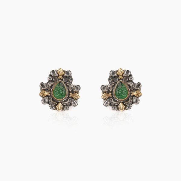 varam_earrings_green_stone_silver_earrings-1