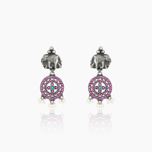 varam_earrings_pink_stone_elephant_design_oxidised_silver_earrings_44-1