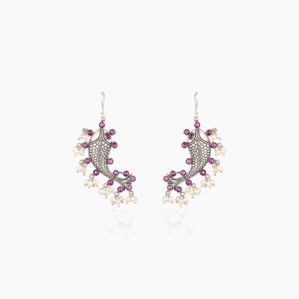 varam_earrings_pink_stone_fish_design_oxidised_silver_earrings-1