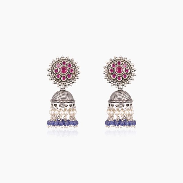 varam_earrings_pink_stone_oxidised_silver_jimiki_earrings-1