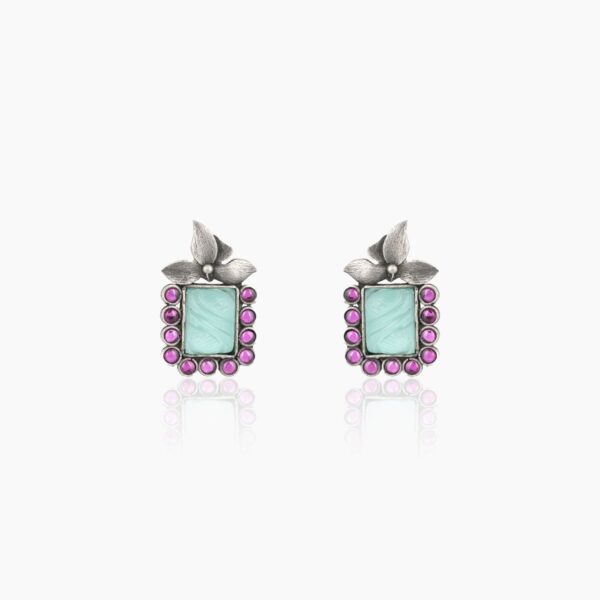 varam_earrings_turquoise_blue_stone_floral_design_oxidised_silver_earrings-1