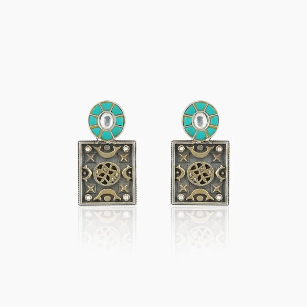 varam_earrings_turquoise_green_stone_oxidised_silver_earrings-1