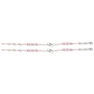 Baby pink stone silver anklets