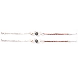 Black design silver copper anklets