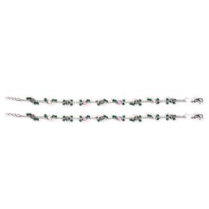 Dark green and pink stone silver anklets