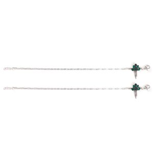 Dark green stone floral design silver anklets