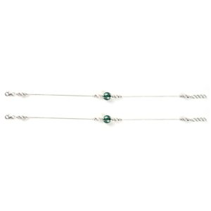 Dark green stone silver anklets