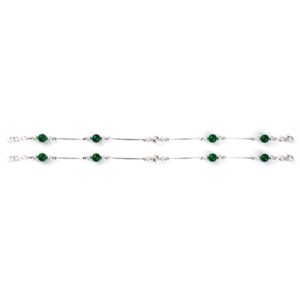 Dark green stone silver anklets