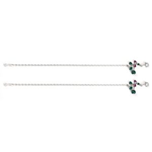 Green and pink stone silver anklets