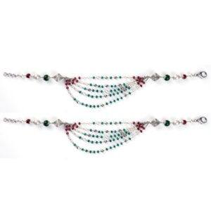 Green and red stone silver anklets