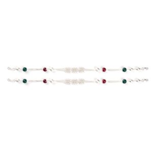 Green and red stone silver anklets