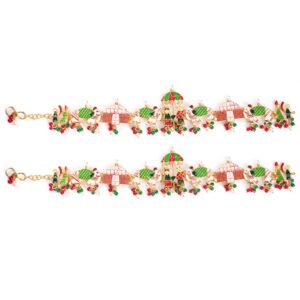 Green elephant design gold plated anklets