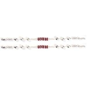 Maroon stone silver anklets