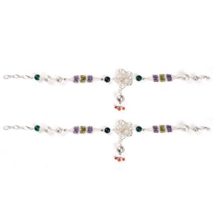 Multicolour stone silver anklets
