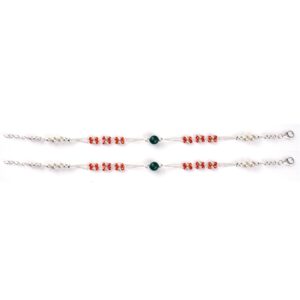 Orange and green stone silver anklets