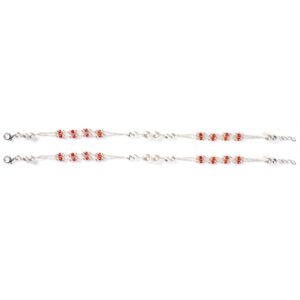 Orange and white stone silver anklets