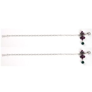 Pink and green stone silver anklets