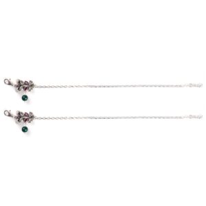 Pink and green stone silver anklets
