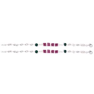 Pink and green stone silver anklets
