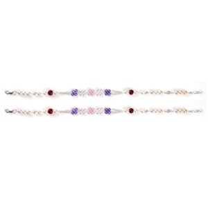 Pink and purple stone silver anklets