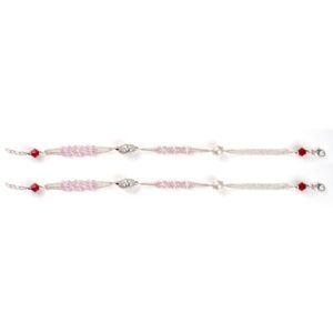 Red and baby pink stone silver anklets