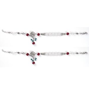 Red and green stone floral design anklets