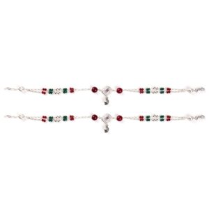 Red stone silver anklets